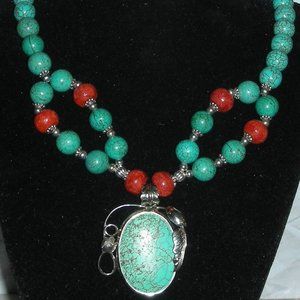 Genuine Turquoise, and Coral Necklace